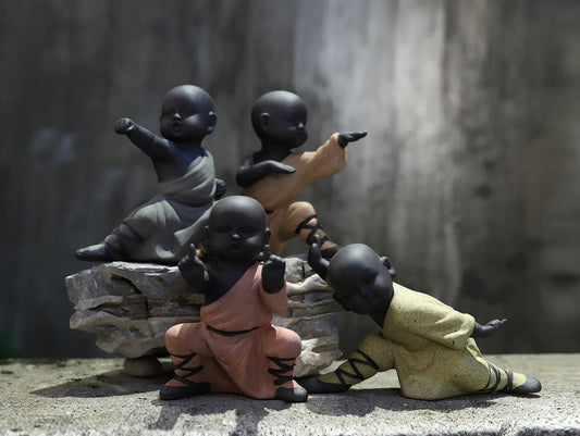 Chinese Kung Fu, Shaolin Kung Fu, Chinese Martial Arts, Dolls, Handmade Ceramic Art（4pieces）