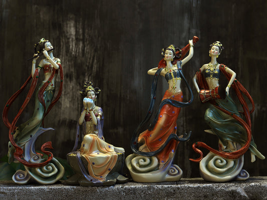 Chinese art, sculpture, Dunhuang Feitian, Four beautiful girls flying with musical instruments