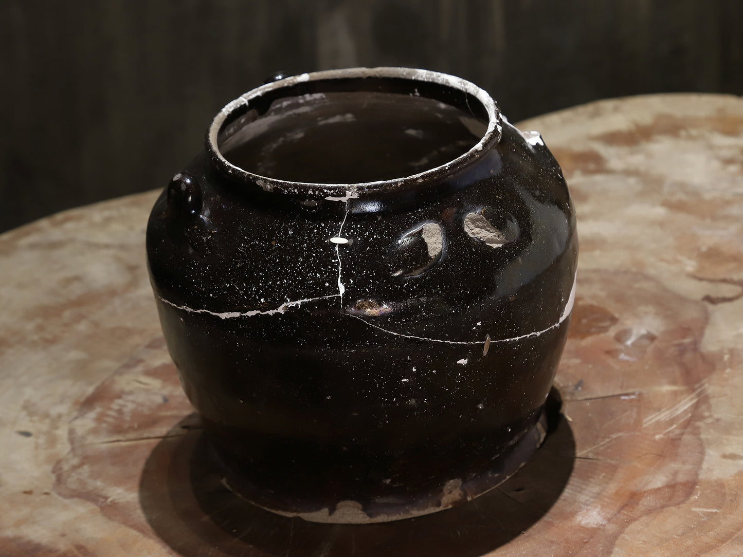 Chinese  Lingnan folk pottery jars, damaged, repaired, traditional repair techniques